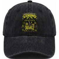 When Life Gives You Lemons Throw Them At People Washed Cotton Baseball Cap Funny Skeleton Halloween Gothic Lemonade Graphic