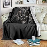 Flying Raven Crow Throw Blanket Vintage Dark Academia Gothic Black Bird Graphic