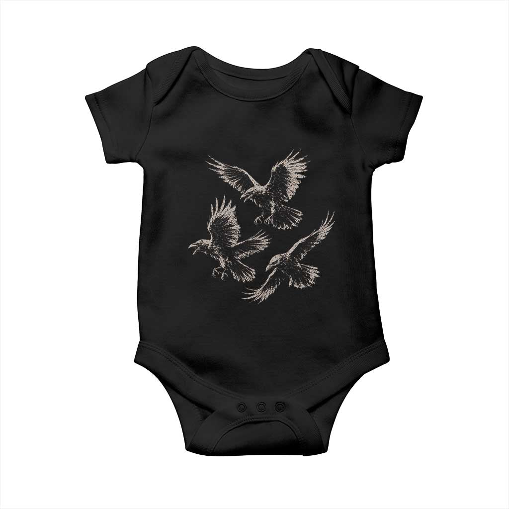 Flying Raven Crow Baby Onesie Vintage Dark Academia Gothic Black Bird Graphic