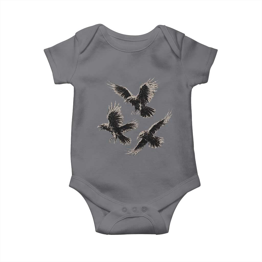Flying Raven Crow Baby Onesie Vintage Dark Academia Gothic Black Bird Graphic