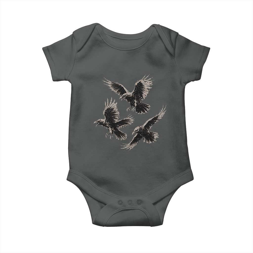 Flying Raven Crow Baby Onesie Vintage Dark Academia Gothic Black Bird Graphic