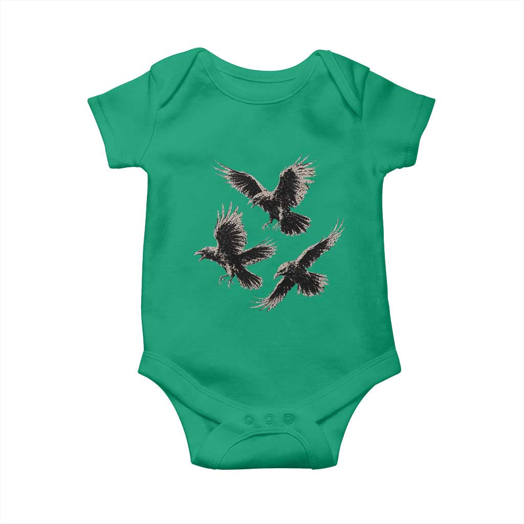 Flying Raven Crow Baby Onesie Vintage Dark Academia Gothic Black Bird Graphic