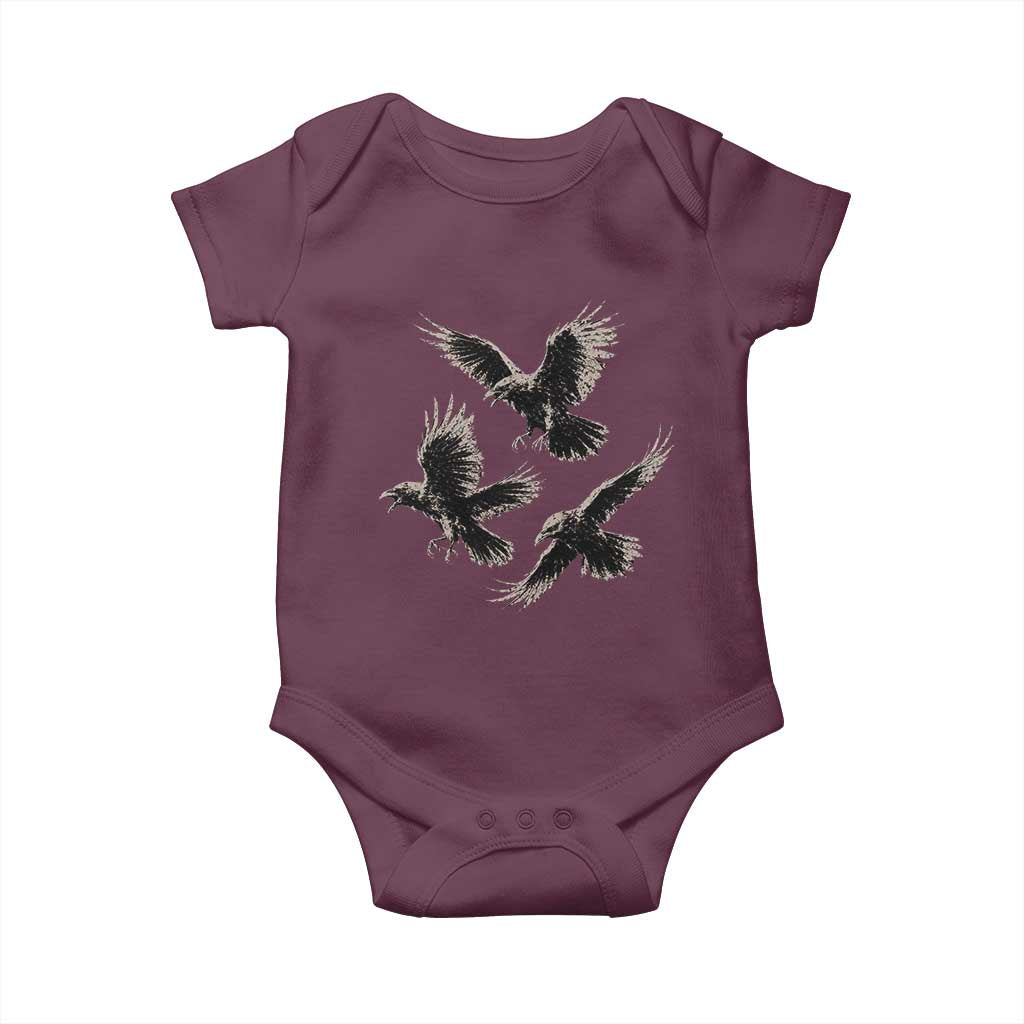 Flying Raven Crow Baby Onesie Vintage Dark Academia Gothic Black Bird Graphic