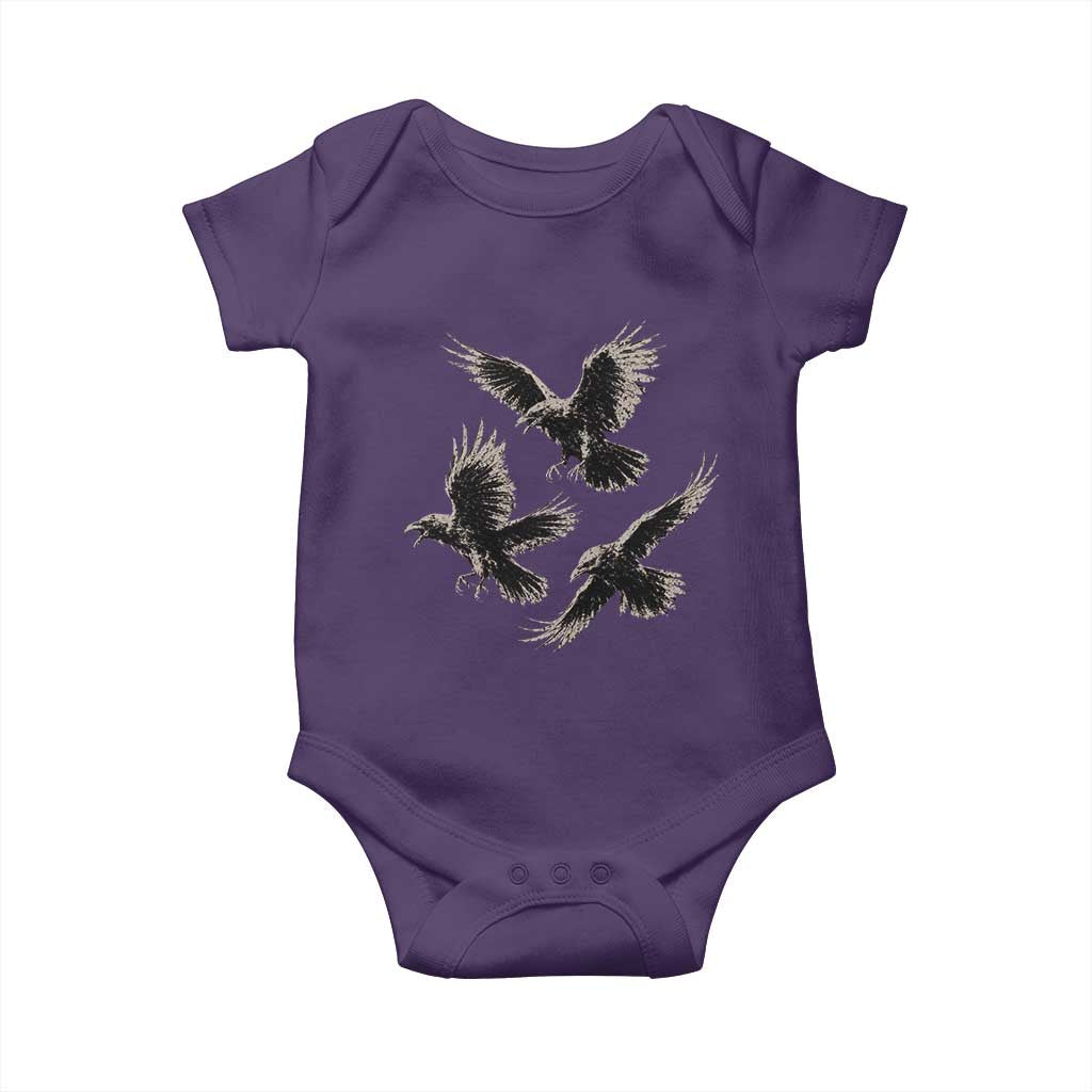 Flying Raven Crow Baby Onesie Vintage Dark Academia Gothic Black Bird Graphic