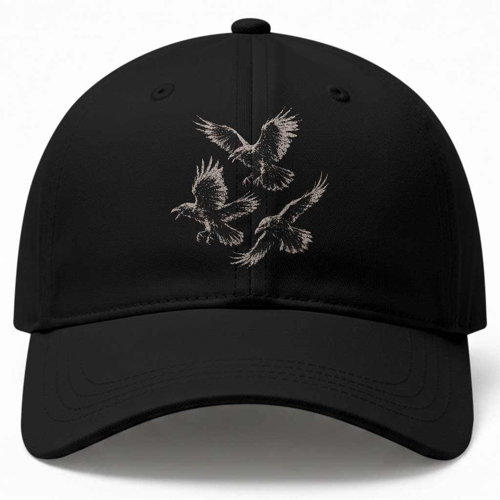 Flying Raven Crow Baseball Cap Vintage Dark Academia Gothic Black Bird Graphic