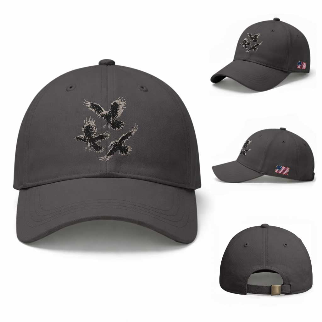 Flying Raven Crow Baseball Cap Vintage Dark Academia Gothic Black Bird Graphic
