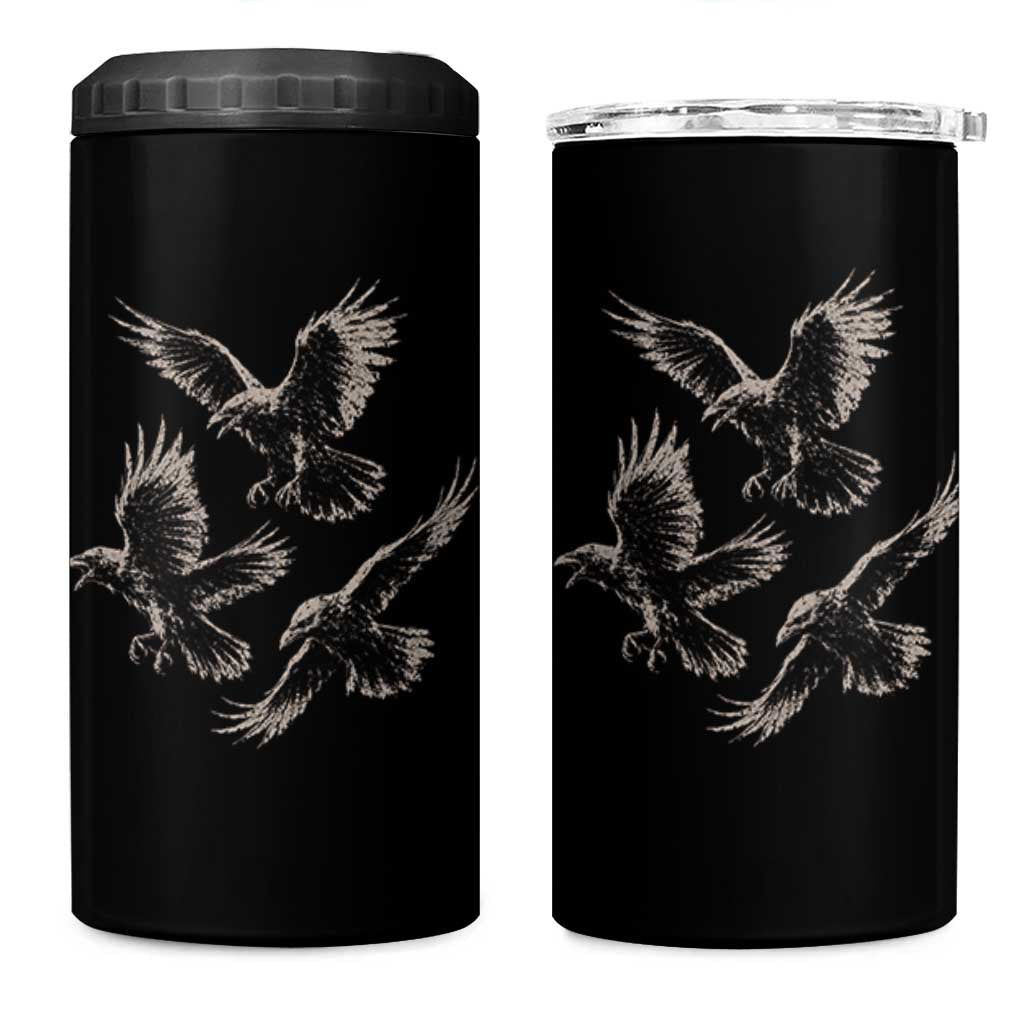 Flying Raven Crow 4 in 1 Can Cooler Tumbler Vintage Dark Academia Gothic Black Bird Graphic