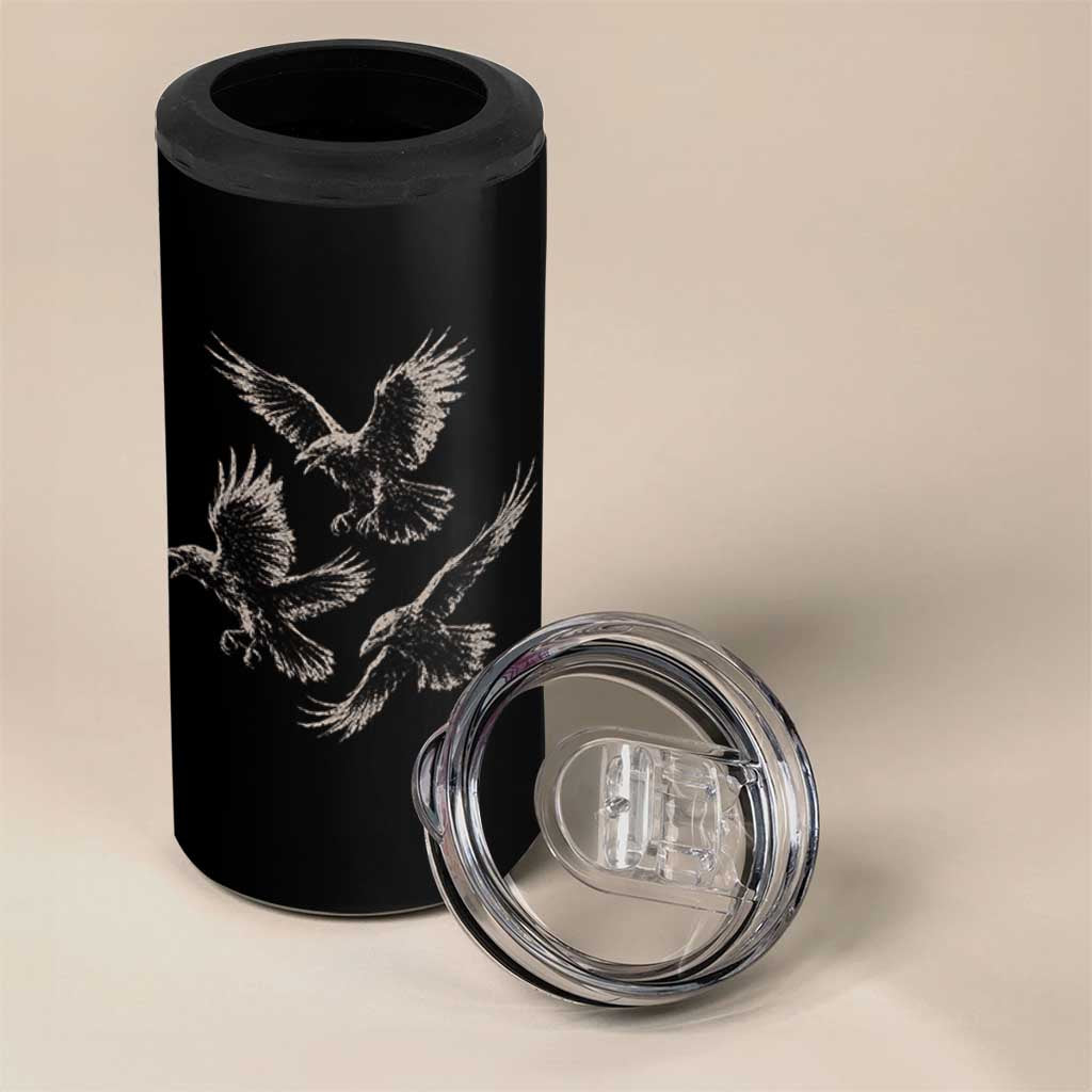 Flying Raven Crow 4 in 1 Can Cooler Tumbler Vintage Dark Academia Gothic Black Bird Graphic