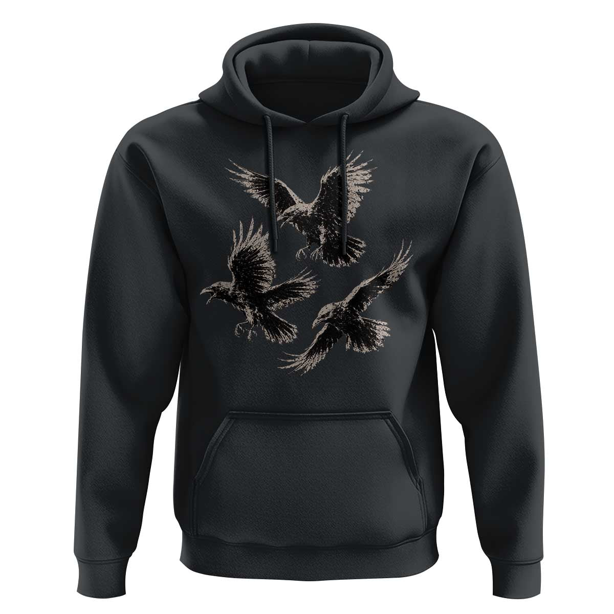 Flying Raven Crow Hoodie Vintage Dark Academia Gothic Black Bird Graphic