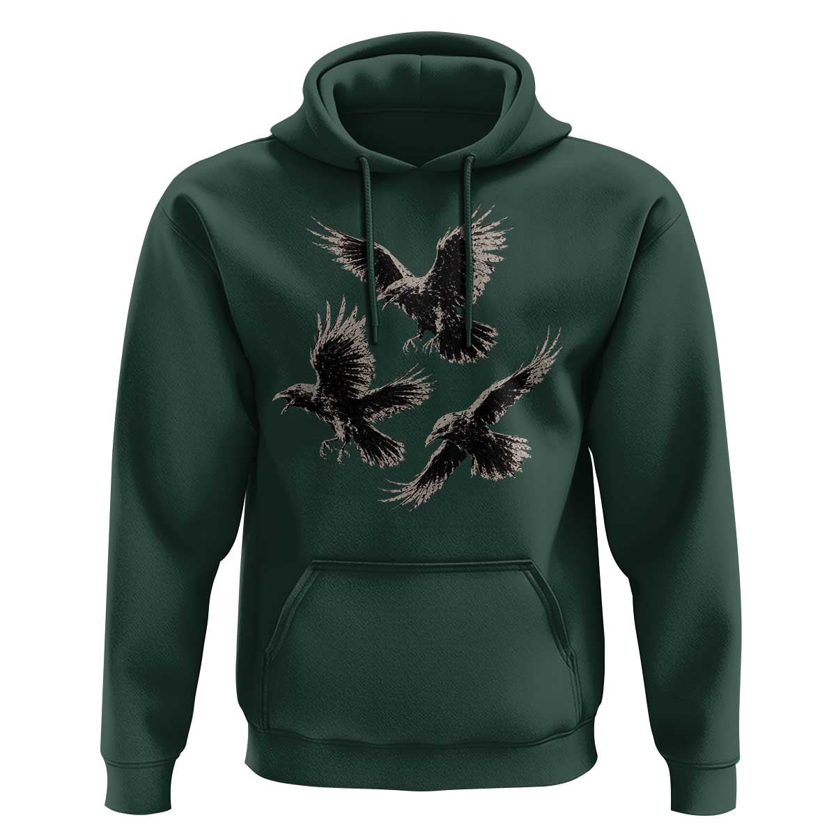 Flying Raven Crow Hoodie Vintage Dark Academia Gothic Black Bird Graphic