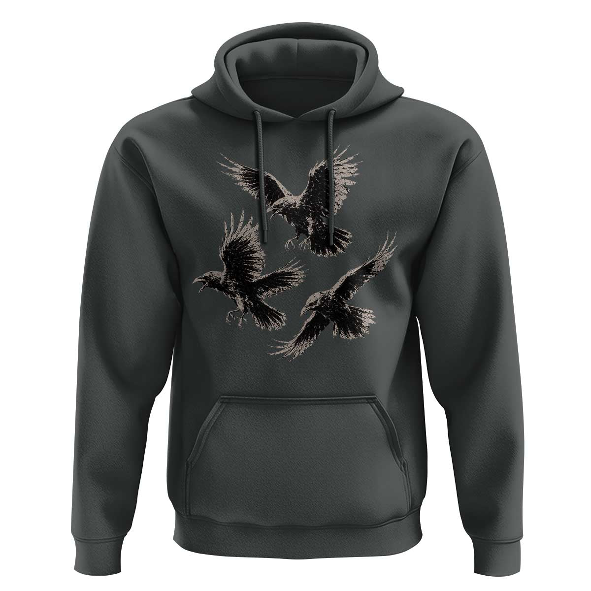 Flying Raven Crow Hoodie Vintage Dark Academia Gothic Black Bird Graphic