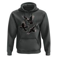 Flying Raven Crow Hoodie Vintage Dark Academia Gothic Black Bird Graphic