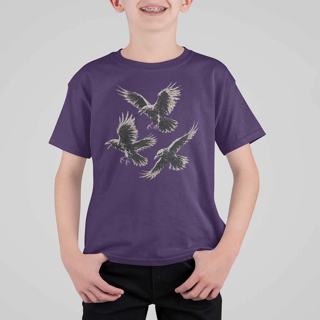 Flying Raven Crow T Shirt For Kid Vintage Dark Academia Gothic Black Bird Graphic