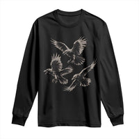 Flying Raven Crow Long Sleeve Shirt Vintage Dark Academia Gothic Black Bird Graphic