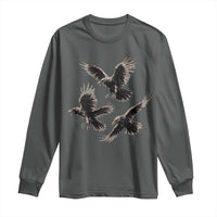 Flying Raven Crow Long Sleeve Shirt Vintage Dark Academia Gothic Black Bird Graphic