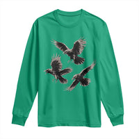 Flying Raven Crow Long Sleeve Shirt Vintage Dark Academia Gothic Black Bird Graphic