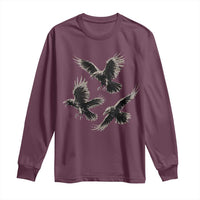 Flying Raven Crow Long Sleeve Shirt Vintage Dark Academia Gothic Black Bird Graphic