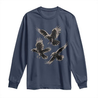 Flying Raven Crow Long Sleeve Shirt Vintage Dark Academia Gothic Black Bird Graphic