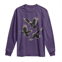 Flying Raven Crow Long Sleeve Shirt Vintage Dark Academia Gothic Black Bird Graphic
