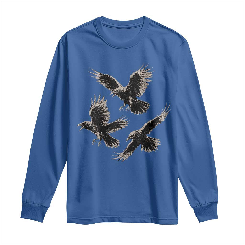 Flying Raven Crow Long Sleeve Shirt Vintage Dark Academia Gothic Black Bird Graphic