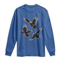 Flying Raven Crow Long Sleeve Shirt Vintage Dark Academia Gothic Black Bird Graphic
