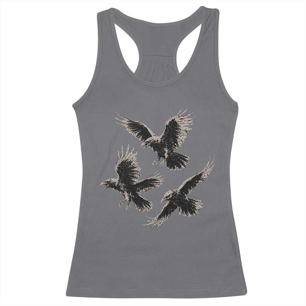 Flying Raven Crow Racerback Tank Top Vintage Dark Academia Gothic Black Bird Graphic