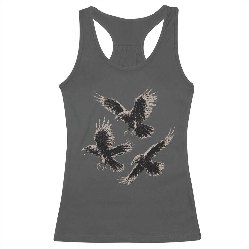 Flying Raven Crow Racerback Tank Top Vintage Dark Academia Gothic Black Bird Graphic
