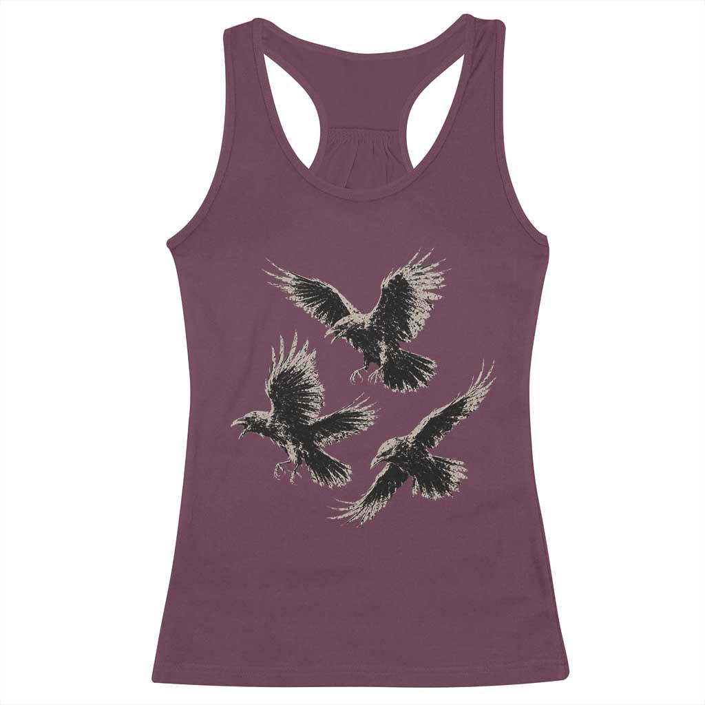 Flying Raven Crow Racerback Tank Top Vintage Dark Academia Gothic Black Bird Graphic