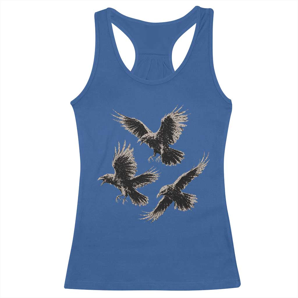 Flying Raven Crow Racerback Tank Top Vintage Dark Academia Gothic Black Bird Graphic