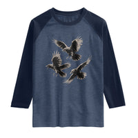 Flying Raven Crow Raglan Shirt Vintage Dark Academia Gothic Black Bird Graphic