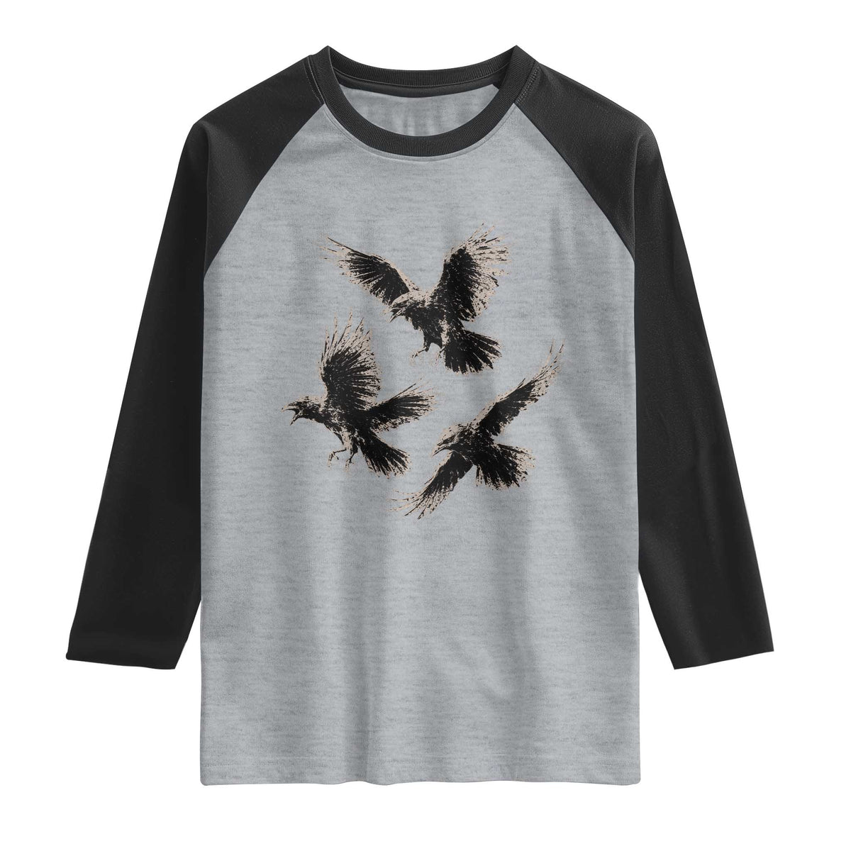 Flying Raven Crow Raglan Shirt Vintage Dark Academia Gothic Black Bird Graphic