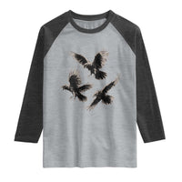 Flying Raven Crow Raglan Shirt Vintage Dark Academia Gothic Black Bird Graphic