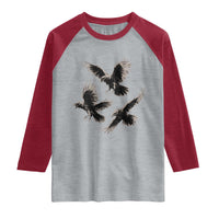 Flying Raven Crow Raglan Shirt Vintage Dark Academia Gothic Black Bird Graphic