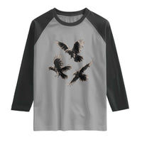 Flying Raven Crow Raglan Shirt Vintage Dark Academia Gothic Black Bird Graphic