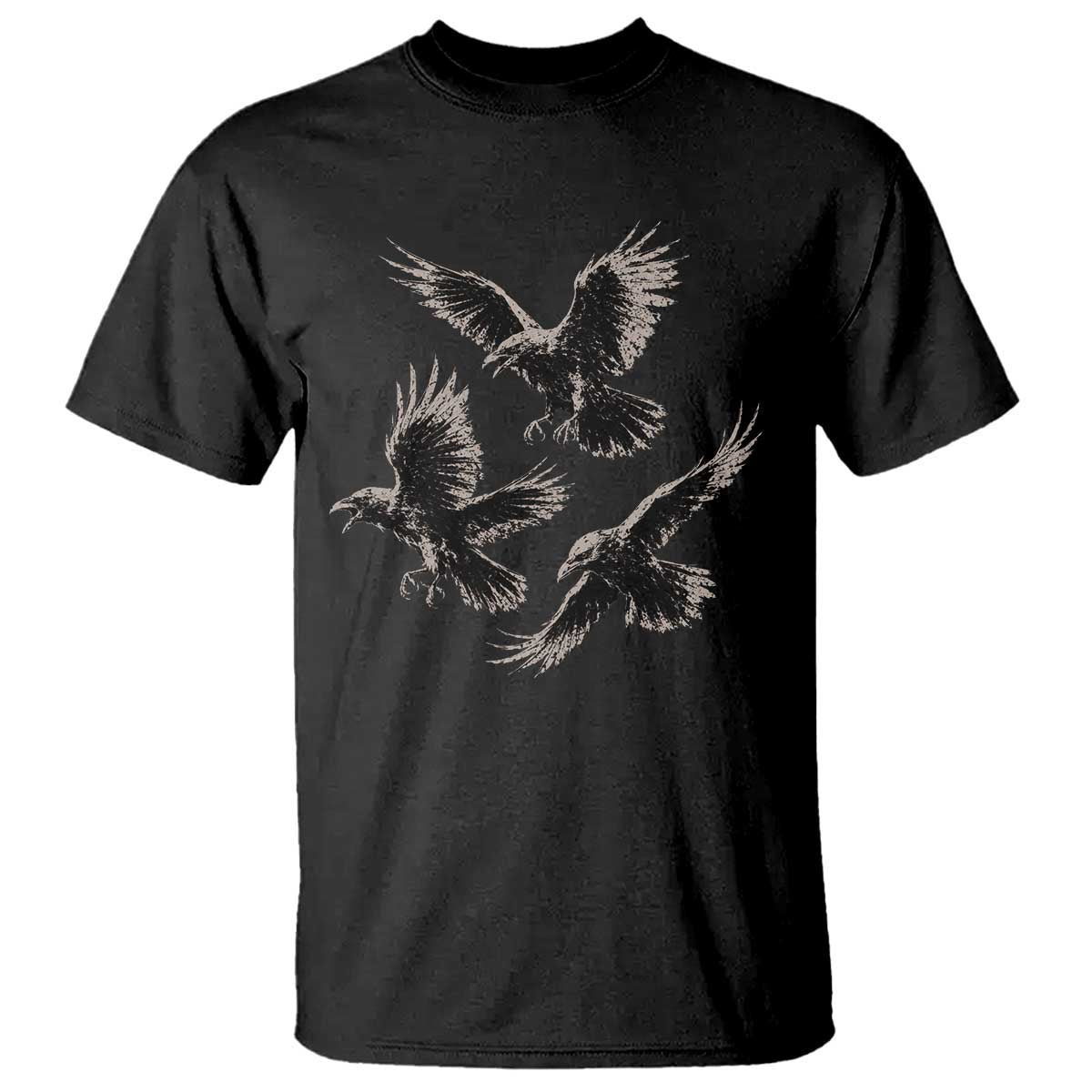 Flying Raven Crow T Shirt Vintage Dark Academia Gothic Black Bird Graphic