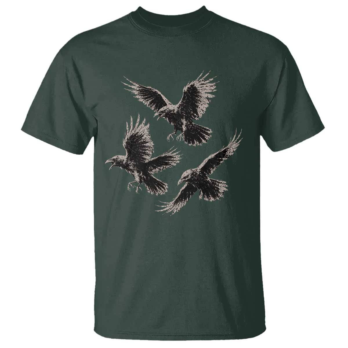 Flying Raven Crow T Shirt Vintage Dark Academia Gothic Black Bird Graphic
