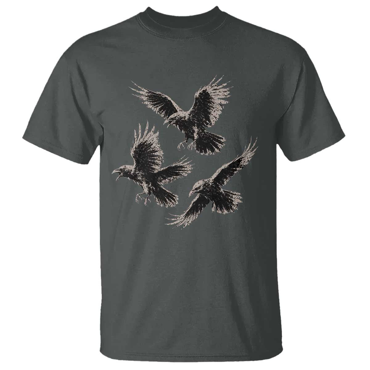 Flying Raven Crow T Shirt Vintage Dark Academia Gothic Black Bird Graphic