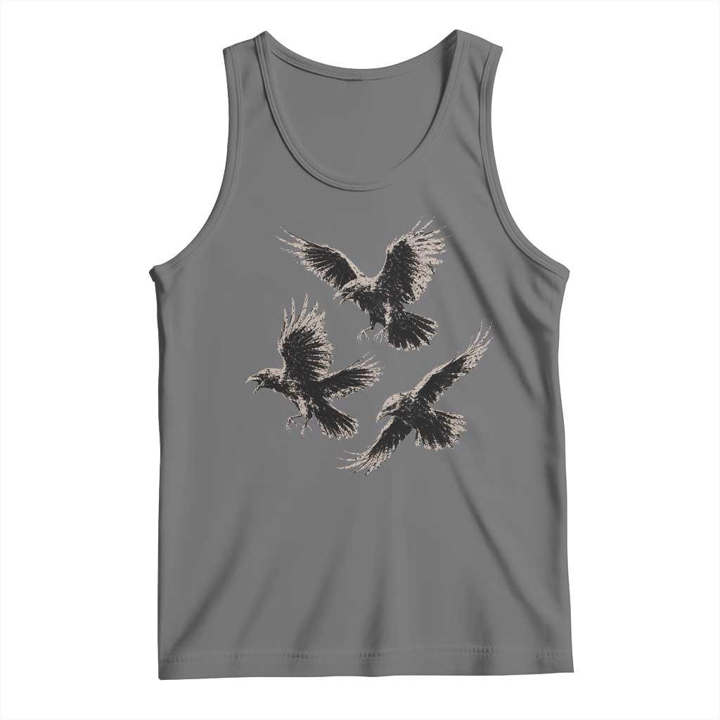 Flying Raven Crow Tank Top Vintage Dark Academia Gothic Black Bird Graphic