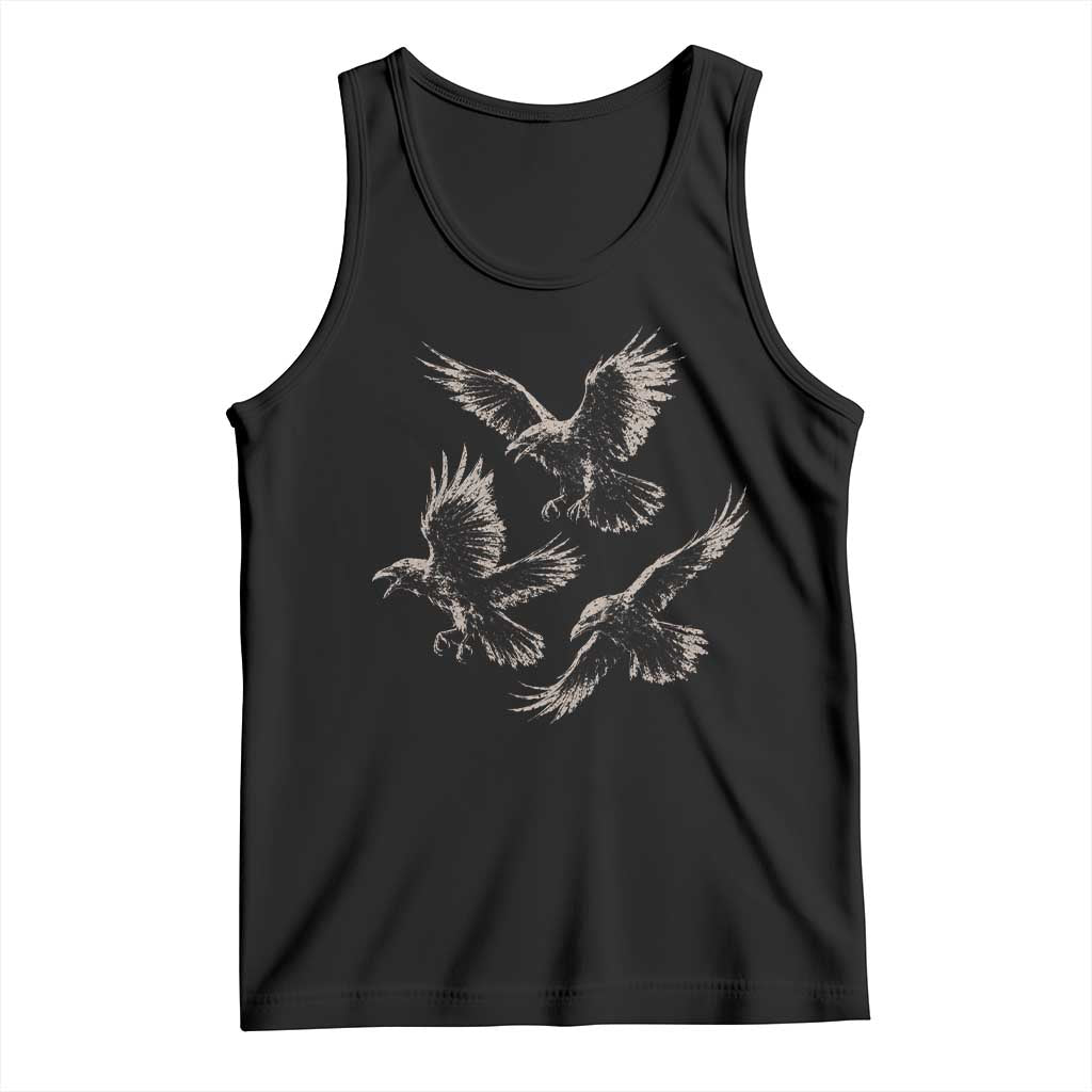 Flying Raven Crow Tank Top Vintage Dark Academia Gothic Black Bird Graphic