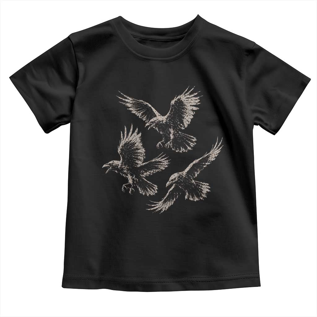 Flying Raven Crow Toddler T Shirt Vintage Dark Academia Gothic Black Bird Graphic