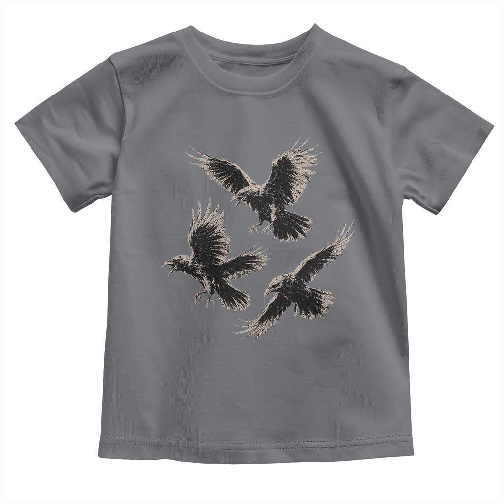 Flying Raven Crow Toddler T Shirt Vintage Dark Academia Gothic Black Bird Graphic