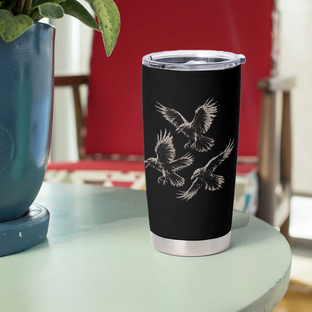 Flying Raven Crow Tumbler Cup Vintage Dark Academia Gothic Black Bird Graphic