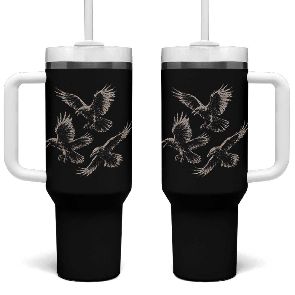 Flying Raven Crow Tumbler With Handle Vintage Dark Academia Gothic Black Bird Graphic