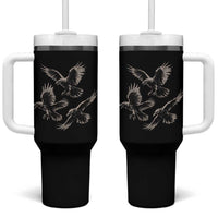Flying Raven Crow Tumbler With Handle Vintage Dark Academia Gothic Black Bird Graphic