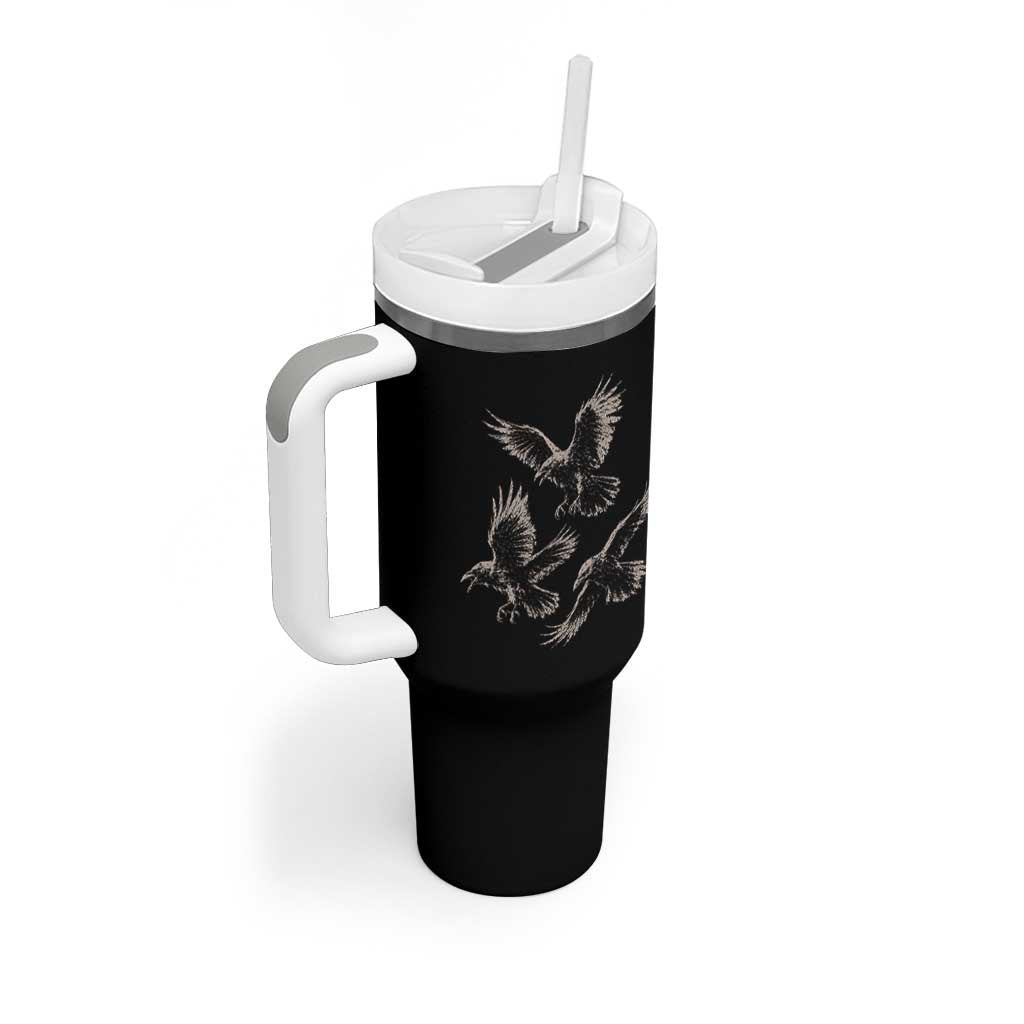 Flying Raven Crow Tumbler With Handle Vintage Dark Academia Gothic Black Bird Graphic