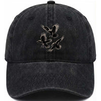 Flying Raven Crow Washed Cotton Baseball Cap Vintage Dark Academia Gothic Black Bird Graphic
