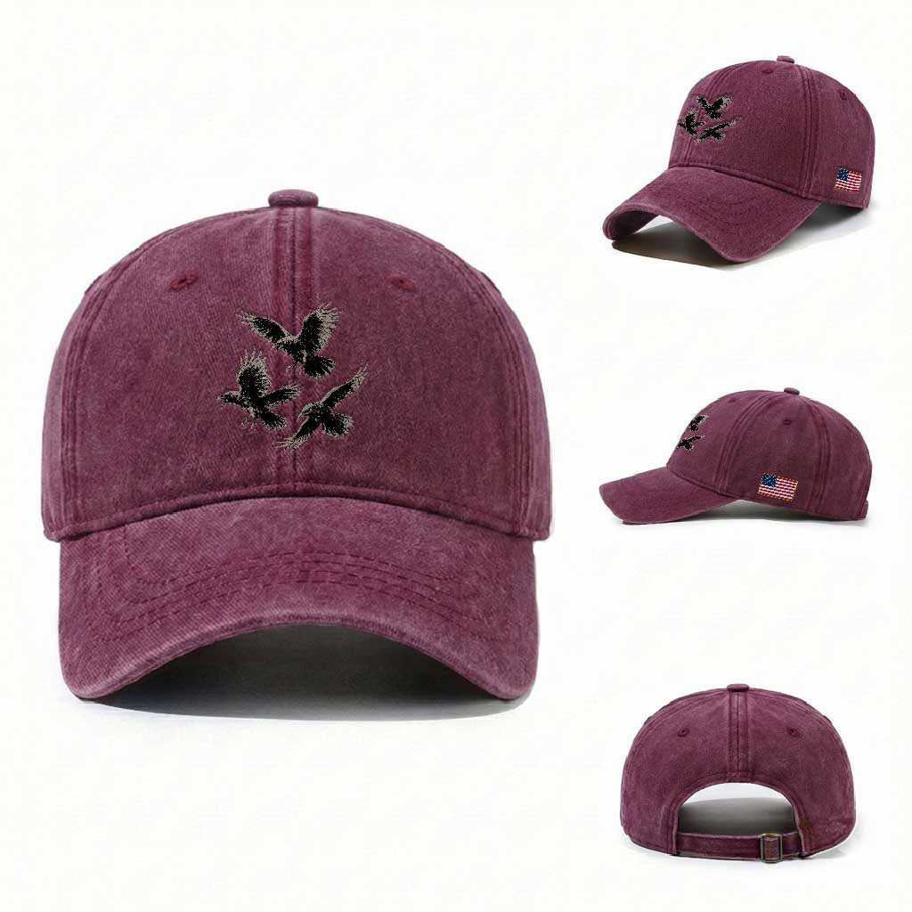 Flying Raven Crow Washed Cotton Baseball Cap Vintage Dark Academia Gothic Black Bird Graphic