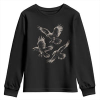 Flying Raven Crow Youth Sweatshirt Vintage Dark Academia Gothic Black Bird Graphic