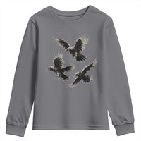 Flying Raven Crow Youth Sweatshirt Vintage Dark Academia Gothic Black Bird Graphic