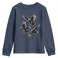 Flying Raven Crow Youth Sweatshirt Vintage Dark Academia Gothic Black Bird Graphic
